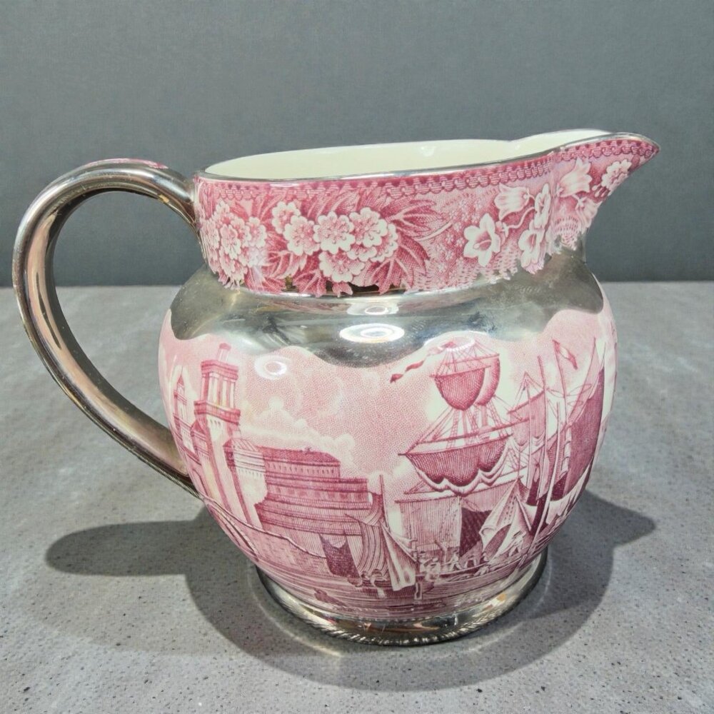 Wedgewood Ferrara of Etruria Barlaston 16 Oz Pitcher Jug Ceramic‎ Red Silver VTG